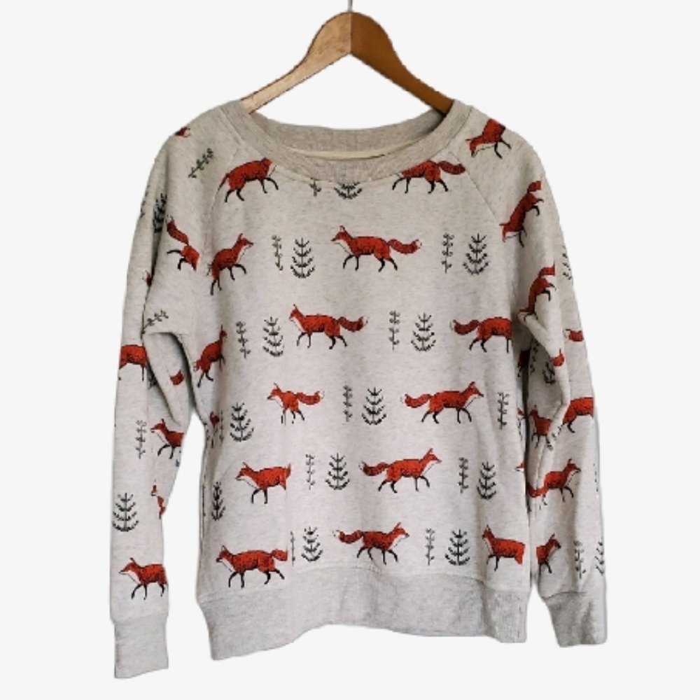 🦊 LA Soul Fox Print Tree Light Grey Cozy Boutique Crewneck Sweatshirt